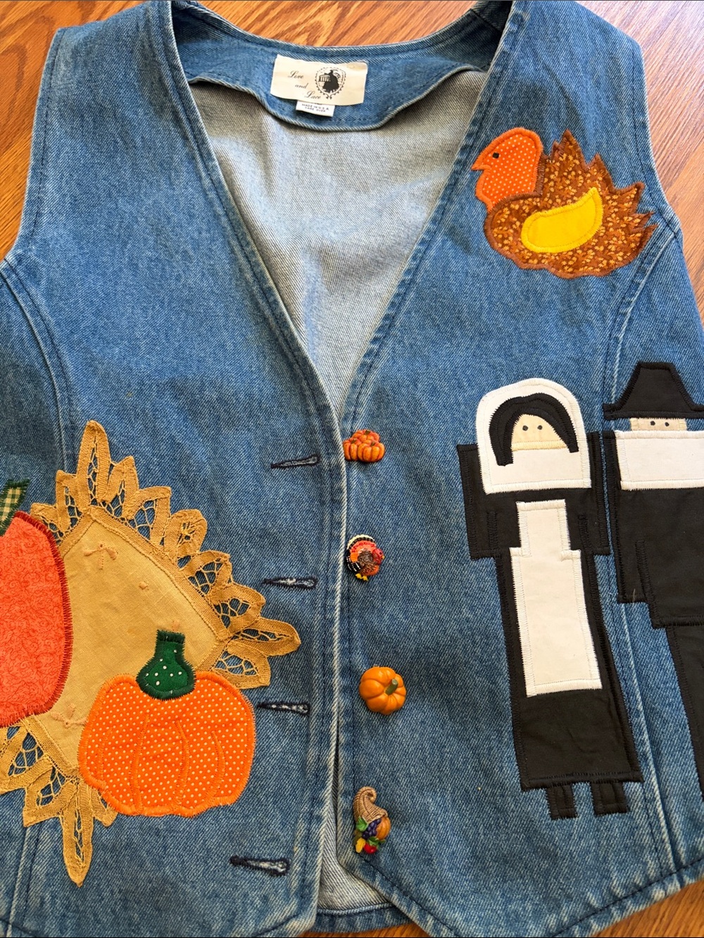 Denim Pumpkin Appliqué Vest with Festive Fall Motifs - Unbranded